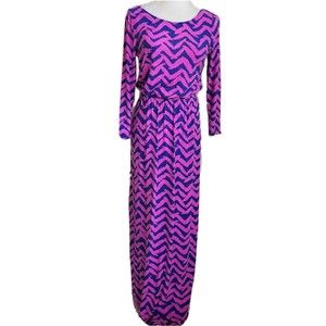 lilly pulitzer Nigella maxi dress size S pink blue chevron rayon knit long strch